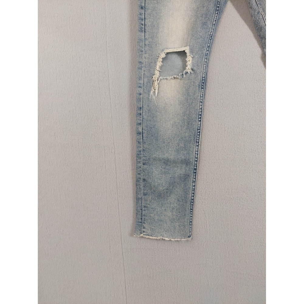 H&M Men Jean 32 Light Wash Denim‎ Skinny Cropped Low Rise Distressed Ripped Wear - Picture 4 of 16